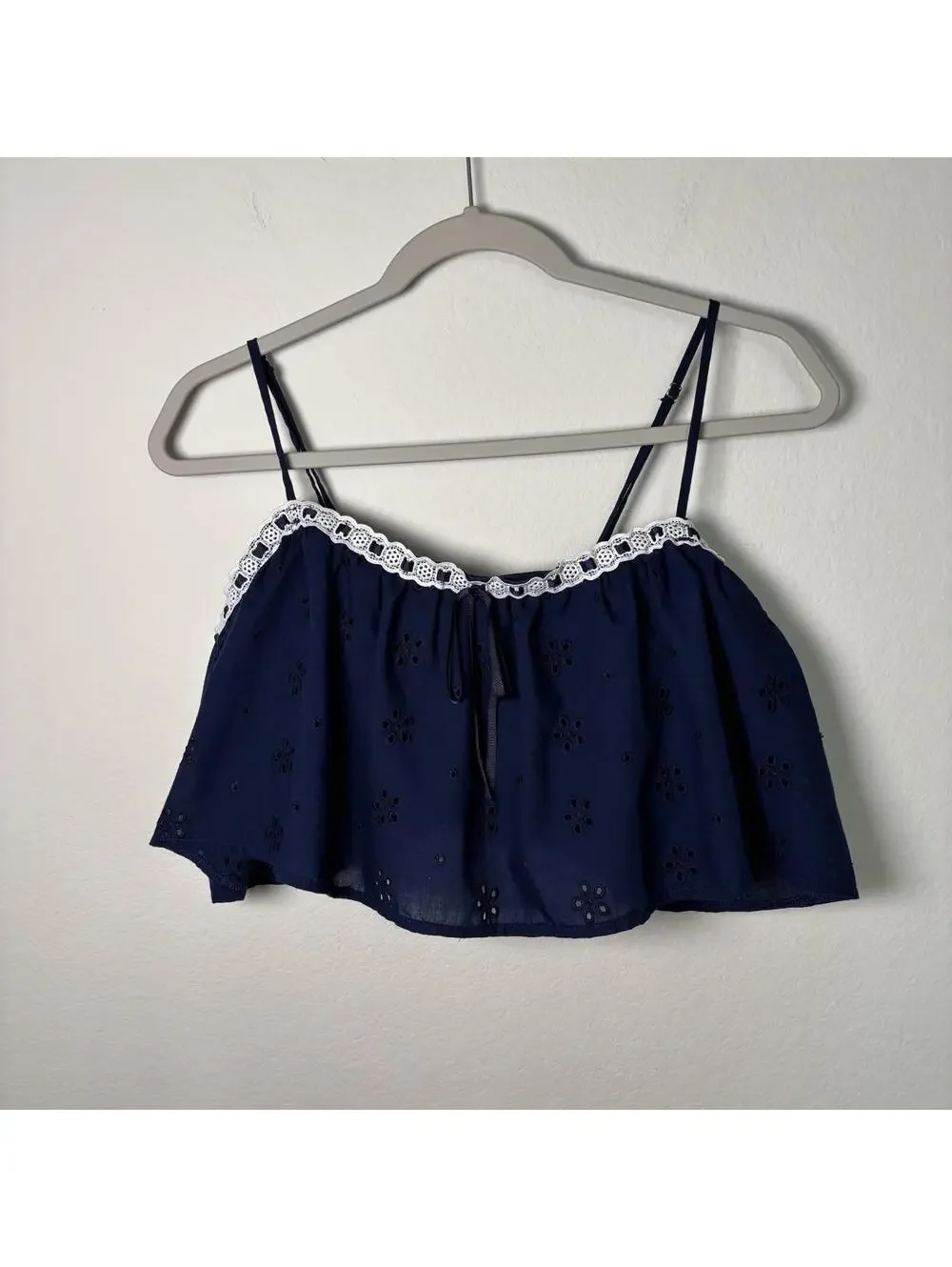 Victorias Secret Navy Blue Eyelet Matching Set Size Large Coquette Whimsy Lace